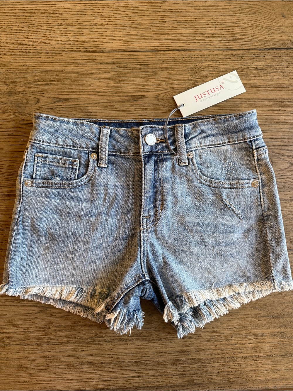 NWT Just USA Light Wash Frayed Hem Denim Cutoff Shorts